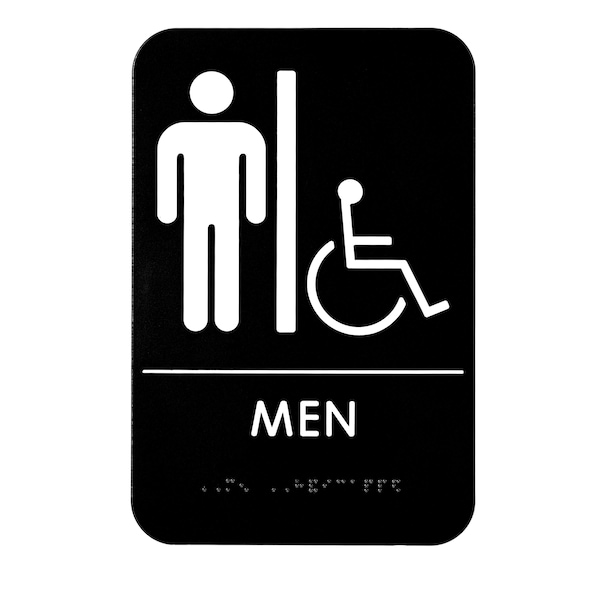 Alpine Industries Men's Braille Handicapped Restroom Sign, Black/Wht, ADA Compliant, 6"x9" ALPSGN-2 - main